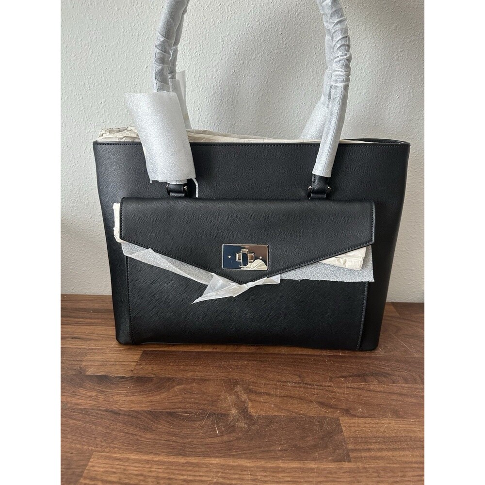 Kate Spade Post Street Halsey Large Saffiano Leather Black Tote Silver Hardware